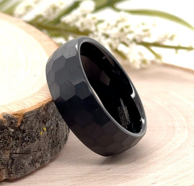 Christmas Gifts Ring Chiseled Brushed Finish Comfort Fit Band 8mm Black Tungsten
