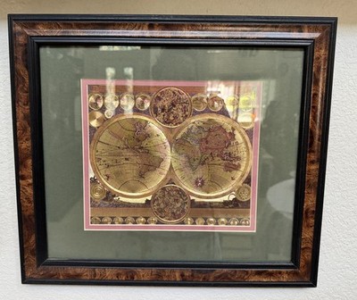 Peter Schenk The Elder Planisphaerium Terrestre Gold Foil Map of The World Frame