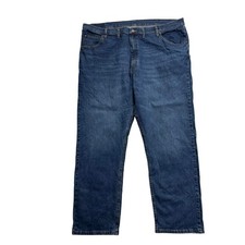 Jeans Wrangler W44 L30 Para Hombres Azul Oscuro Relajado Calce Recto Elastizado Denim (E)