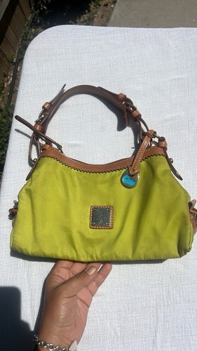 DOONEY & BOURKE Yellow Nylon Tan Leather Mini East West Slouch Hobo Bag Purse - Picture 3 of 20