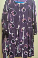 RAGA Purple 100% Cotton Velvet Dress S Abstract Floral Pleated Oversized Pockets