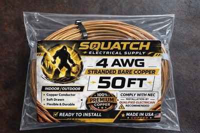 Bare Copper Ground Wire,4 AWG,50 ft Stranded Soft Drawn,SOUTHWIRE