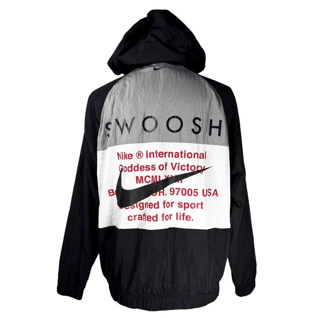 Vintage 90s Nike Double Swoosh Windbreaker Jacket Black Hooded