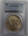 1923-P PCGS Peace Dollar MS 64 $1 Silver BU Philadelphia Mint MS64