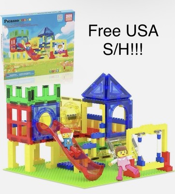 PicassoTiles Magnetic Tiles Slide & Swing Playground Building Set w/ 2 Figures