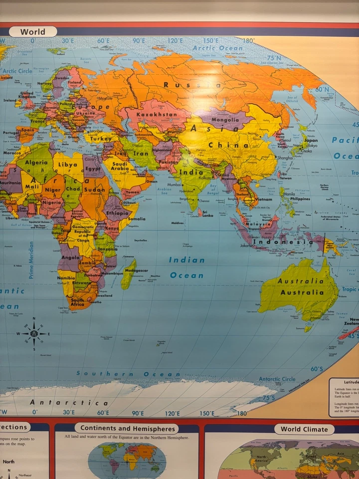 Mapas escolares desplegables mundo de 3 capas, vintage de EE. UU., salvamento, antiguo, antiguo. Foto 4 de 4