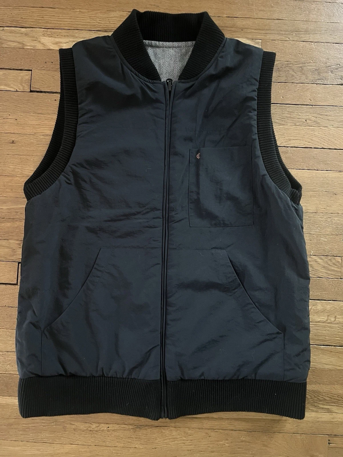 Criquet Reversible Vest Mens S Black Herringbone Full Zip Preppy Golf Ivy Style