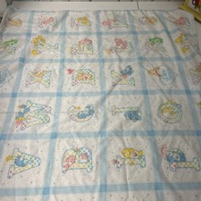 Vtg Handmade Care Bears Baby Blanket Play Mat Alphabet Lightweight 43x34