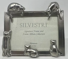 Silvestri Cat Frame Silver Aluminum 5” X 3.5” New Adorable 5 Playful Cats Heavy