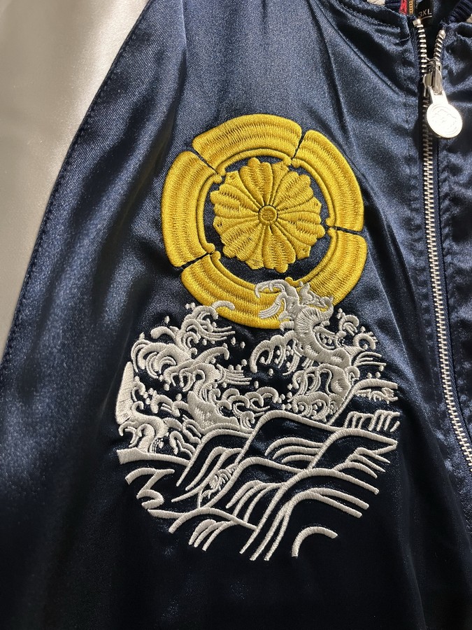 Mens Sukajan Souvenir Jacket Japanese Pattern Embroidery Koi Fish