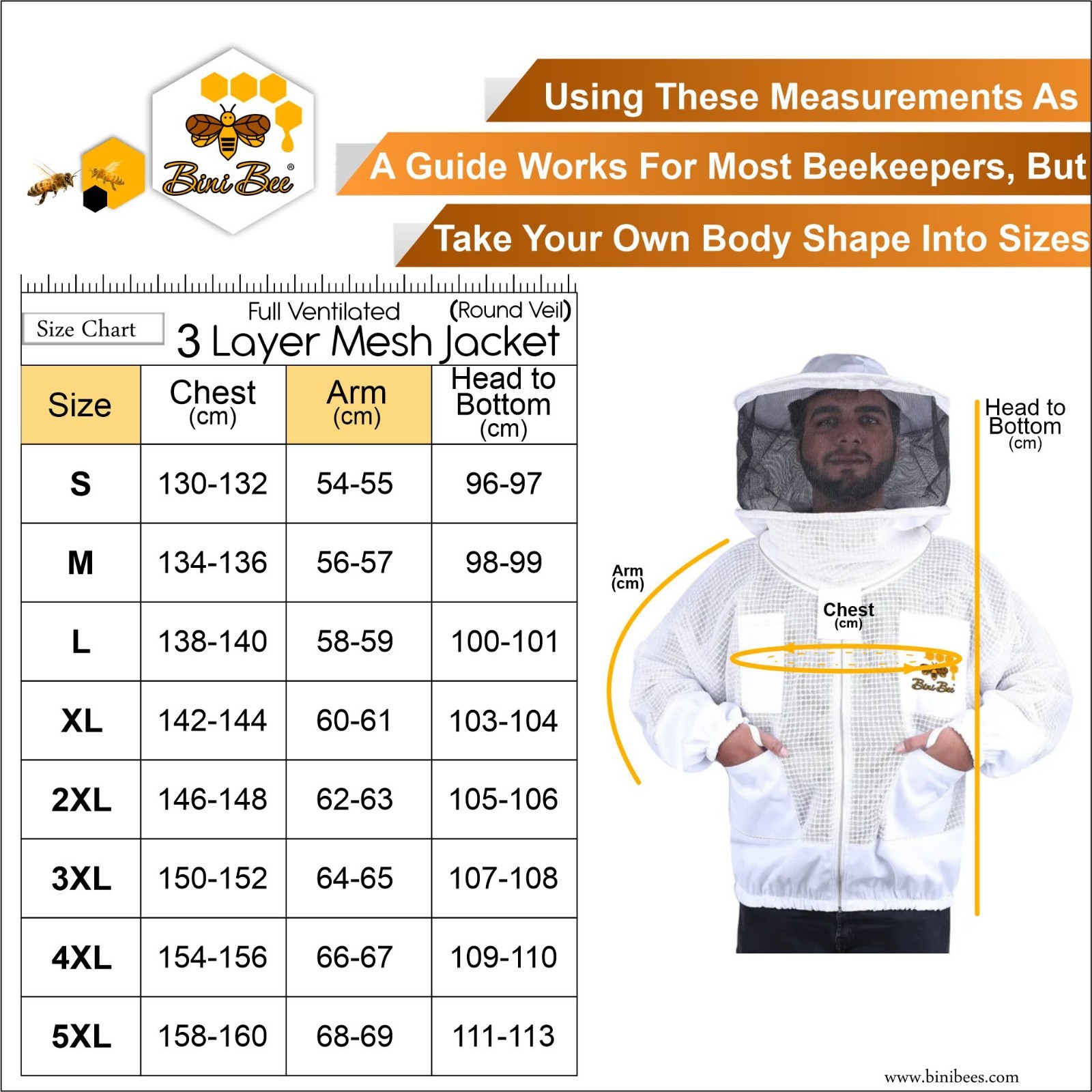 Beekeeping 3 Layer ventilated Jacket-Round veil USA-BINI BEES