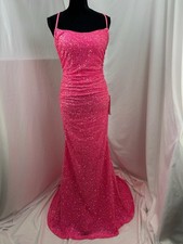La Femme Hot Pink Sequin Prom Dress Sz 8 Fitted Glam Formal Gown