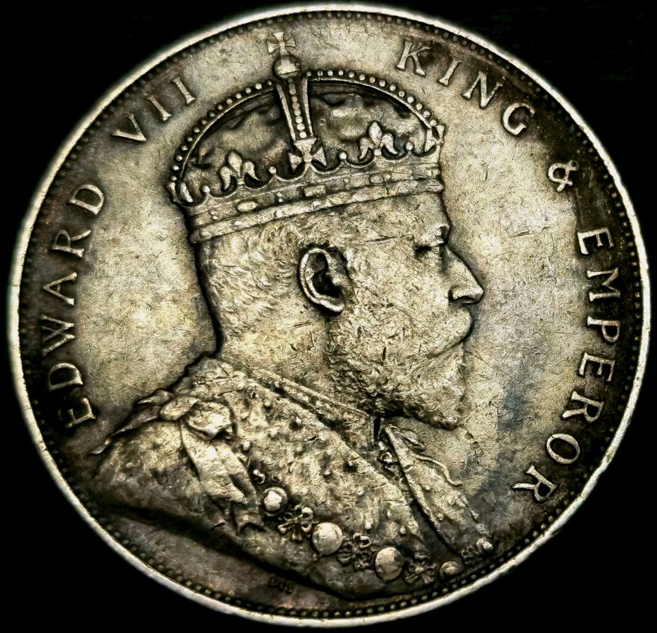 1 Dollar 1908 Edward VII Small Type Straits Settlements British Malaysia Silver! - Image 2 of 3