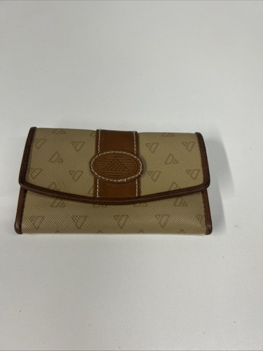 VTG 80s Liz Claiborne Triangle Logo Card Wallet Coin Purse Brown Tan