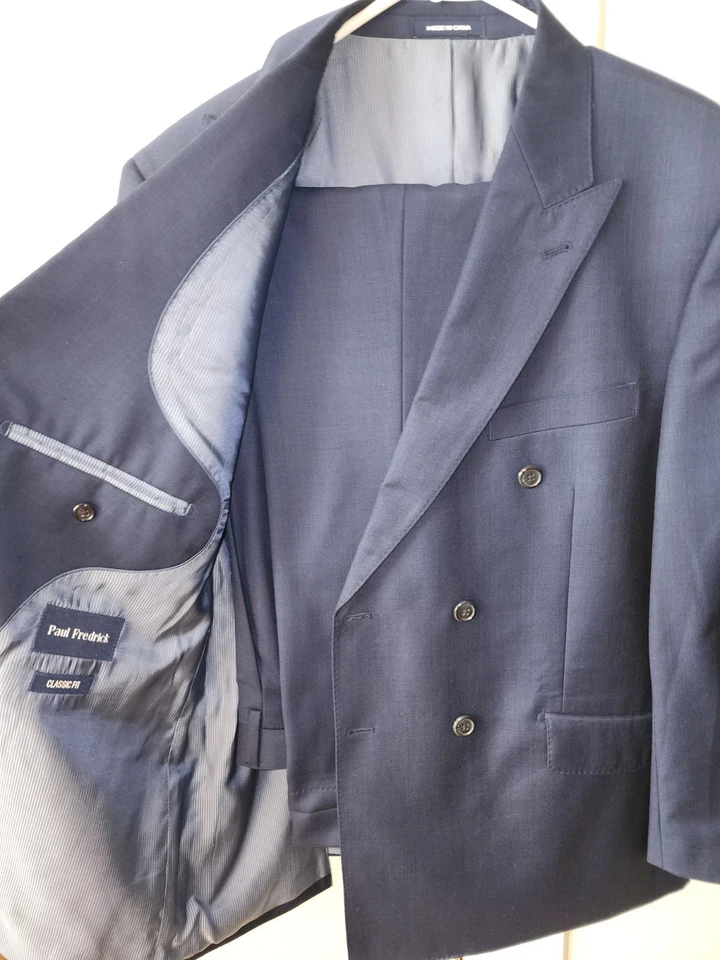 Paul Fredrick EXQUISITO Super 120 Azul Marino Lana Doble Pecho TRAJE 42 36X32 Pantalones Foto 2 de 4