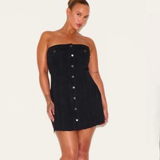 PrettyLittleThing Plus Black Denim Corset Button Up Bodycon Dress US/16 UK/20