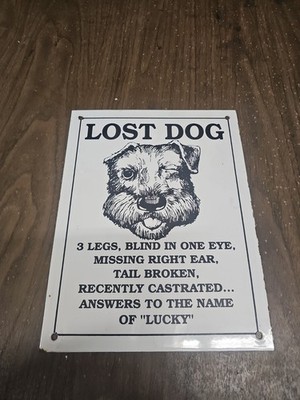 Vintage Lost Dog Porcelain Sign - Wanted Notice Missing Gas Pump Plate Sign