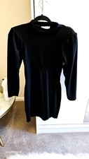 Mango Ladies Sexy Long Sleeve Black Mini Dress With V-Neck Mesh Detail Size S