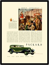 Circa 1930 Packard Automobiles New Metal Sign:  "WORLD SUPREMACY" Light 8
