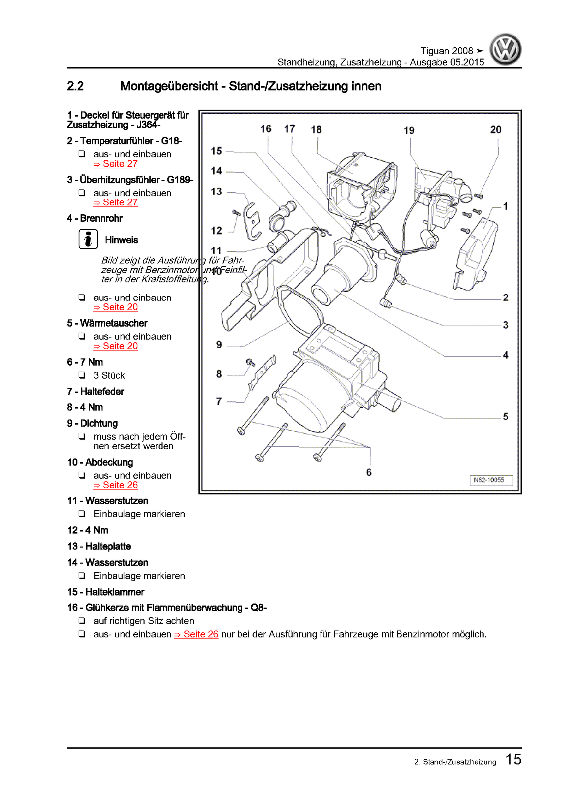 VW Tiguan 1 (08>) repair instructions parking heater auxiliary heater