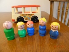 Minibus vintage 1969 Fisher Price Little People #141 con 5 figurine famiglia