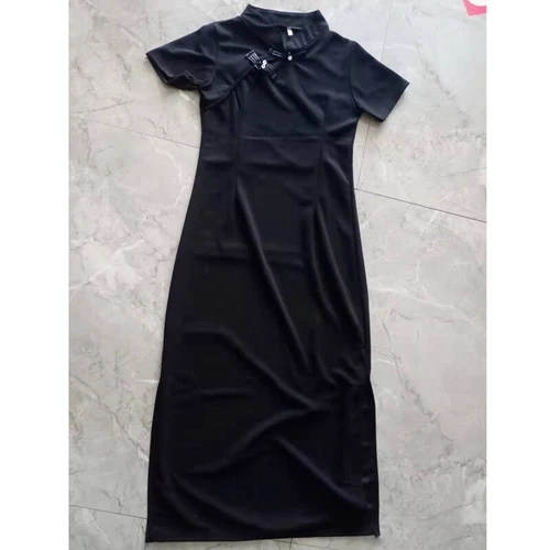 Mujeres Negro Largo Qipao Vestido Mejorado Cheongsam Elegante Chino Tradicional Club - Imagen 10 de 11