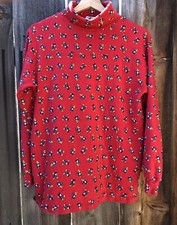 VTG Disney Mickey  Co allover Print turtleneck Shirt Size Small Long Sleeve Red