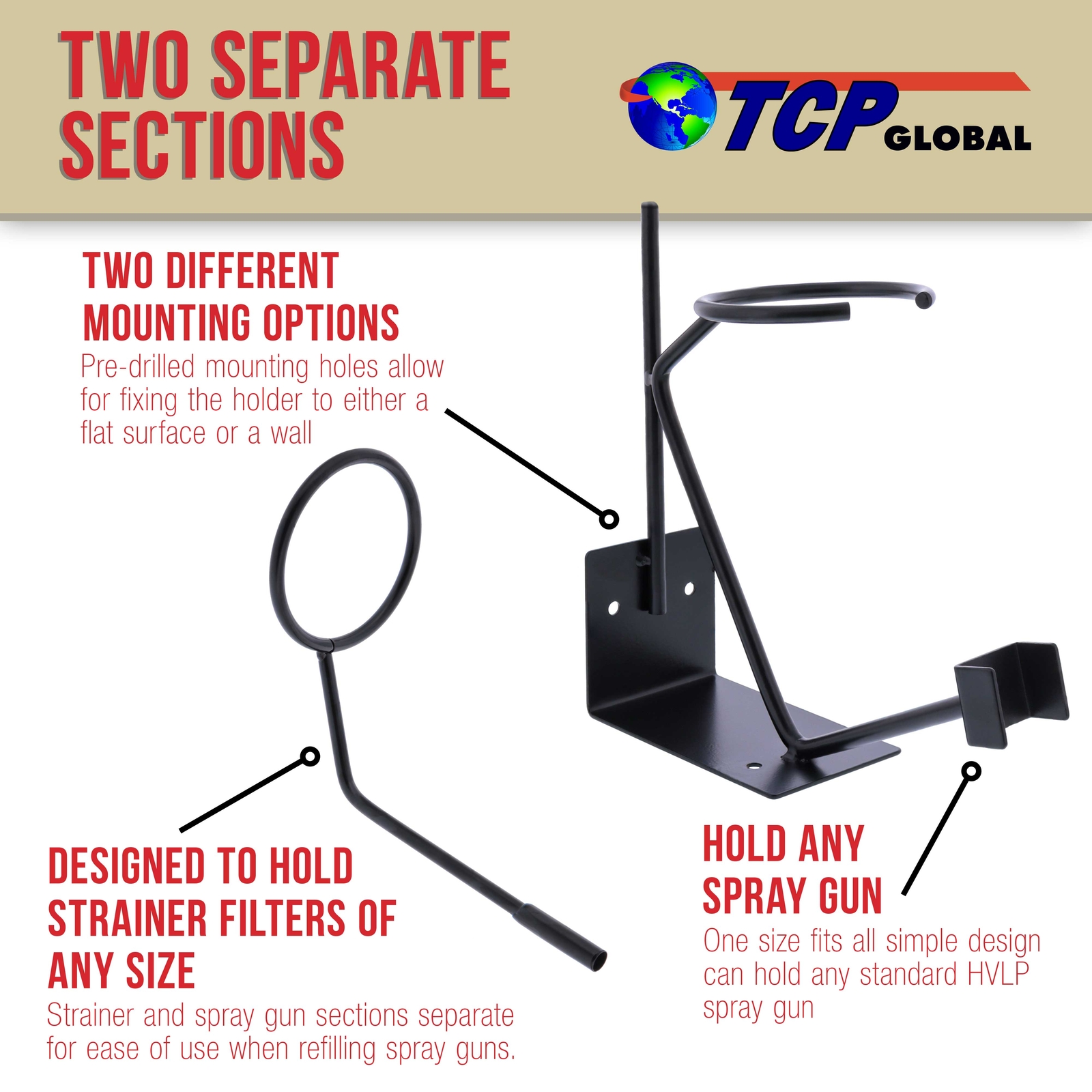 Gravity Feed Paint Spray Gun Stand with Strainer Holder HVLP Wall or Bench Mount