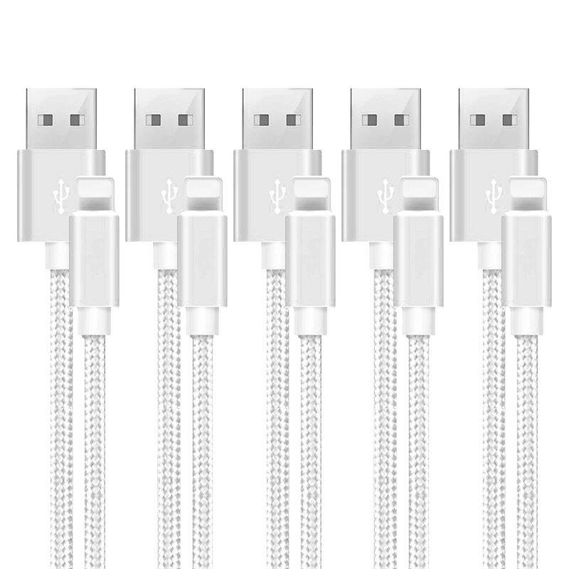 5 PACK 10 FT Heavy Duty Braided USB Charger Cable Cord For iPhone 13 12 11 X 8 7 - Image 2 of 4
