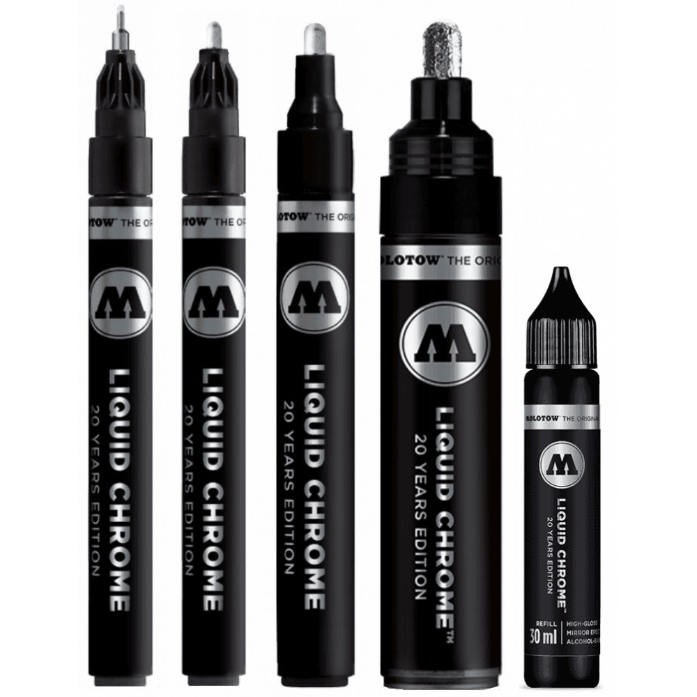 Molotow Liquid Chrome Bundle - Metallic Silver Marker Pen Set - 5 Products