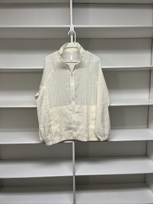 Fabletics Cleo Lightweight Sheer Cream Grid Gingham Windbreaker Jacket Womens M