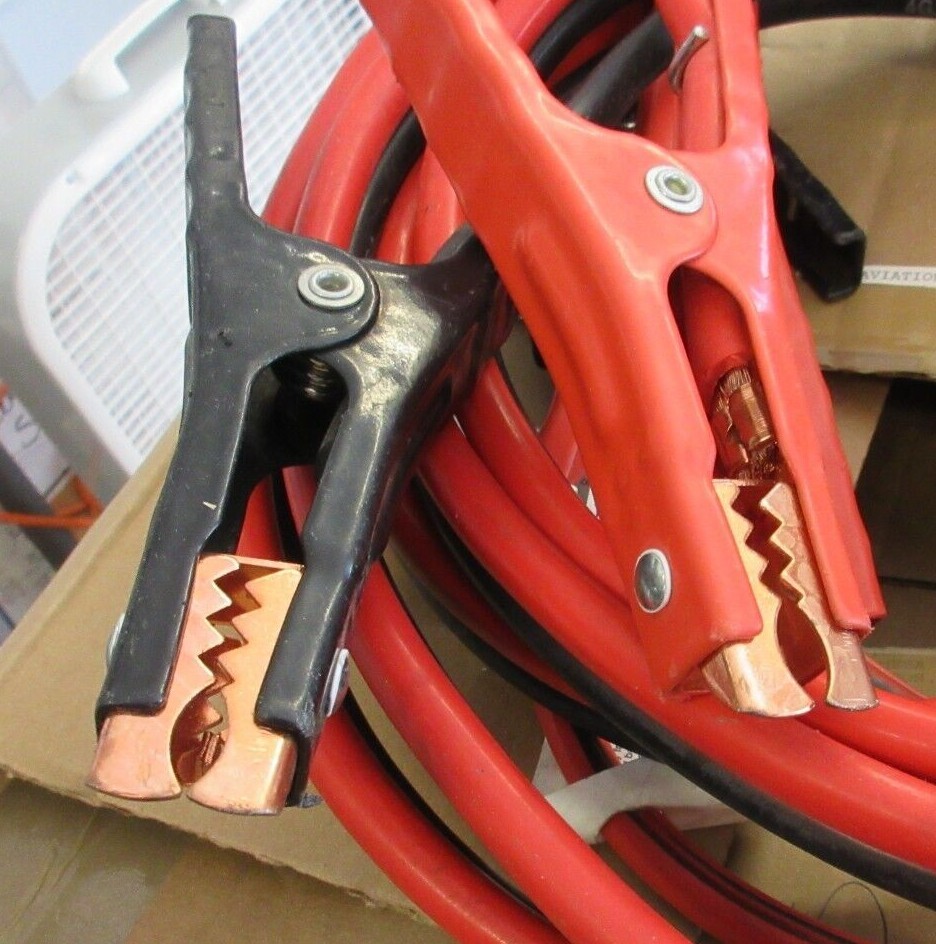 Aviation Heavy Duty Copper JUMPER CABLES 4 AWG, 15' w/ Terminal Clamps
