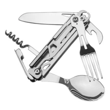 5-in-1 Portable Camping Utensil Detachable Stainless Steel Folding Flatware Set