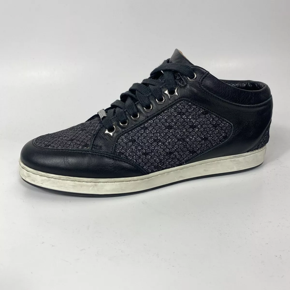 Jimmy Choo Miami Black Low Top Glitter Sneaker Size 37 US 7 Black
