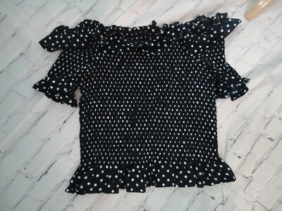 white polka dot off the shoulder top