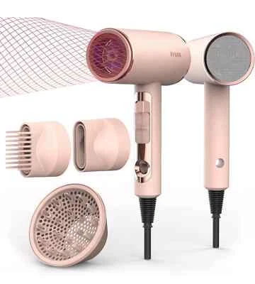 FUNTIN Hair Dryer Ceramic Heat Ionic 1800-2400w Power Blow +Diffuser Brush Nozzle Pink
