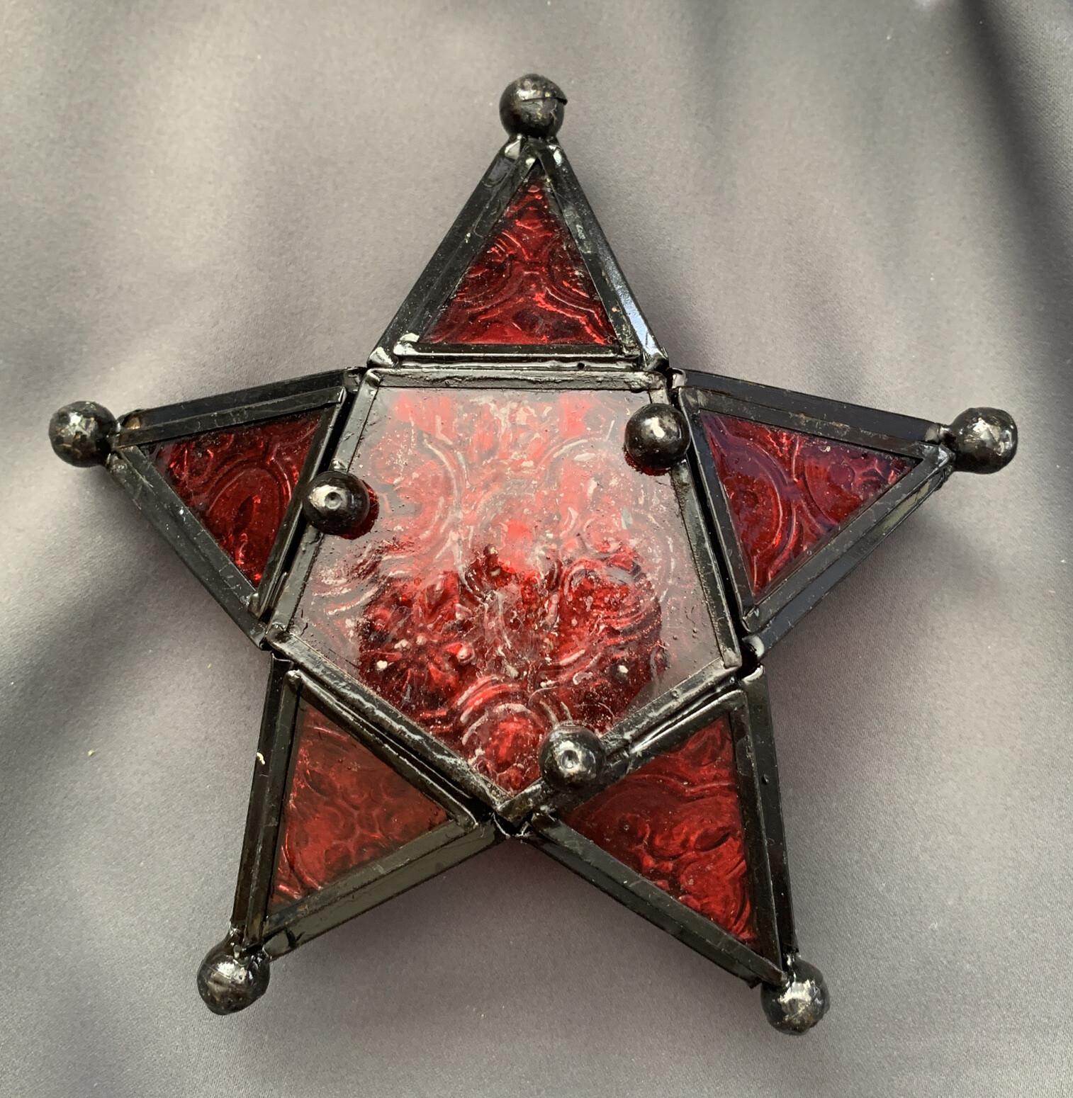 Star Red Stain Glass tea candle lamp about 6” eBay