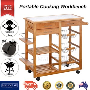 Kitchen Trolley Portable Cooking Workbench Island Bench Wooden