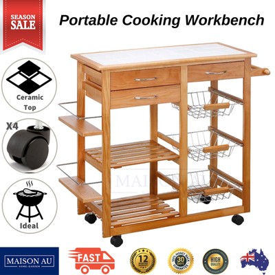 Kitchen Trolley Portable Cooking Workbench Island Bench Wooden