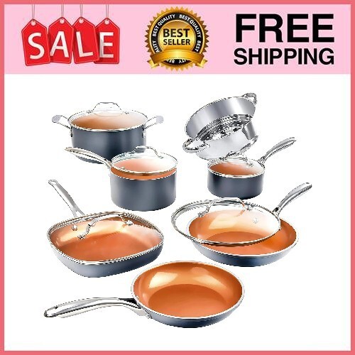 Gotham Steel Nonstick Pots and Pans 12 Piece Set Ceramic Cookware Kitchen Set wi