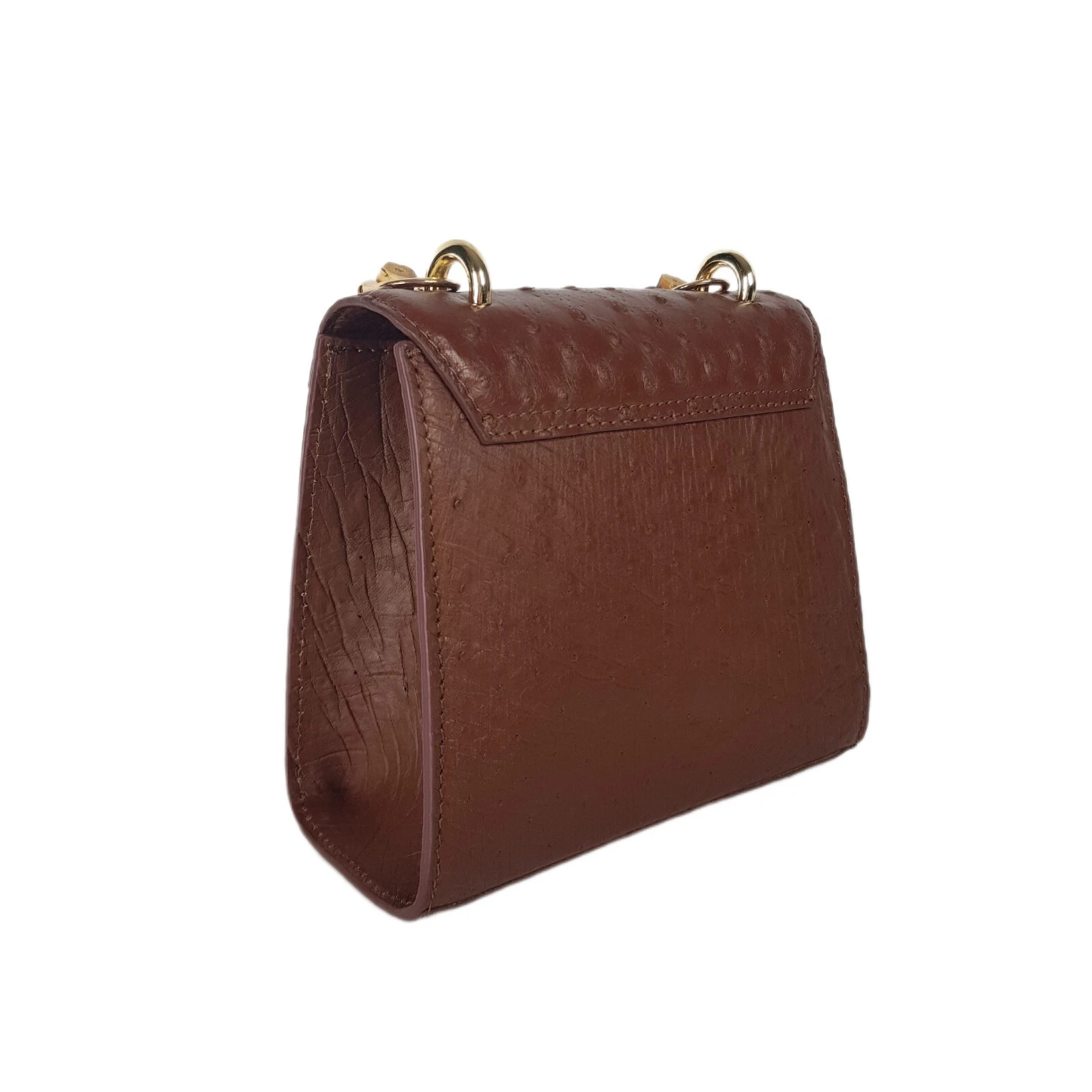 GUCCI Lussuosa VERA pelle di struzzo donna marrone borsa a tracolla manico in bambù