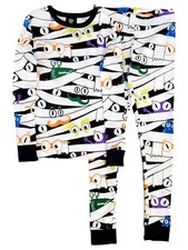 Boys Girls White Monster Mummy Halloween Shirt Pants Pajama Set