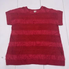 Madison Red Knit Fuzzy Short Sleeve Sweater Women’s Size XL