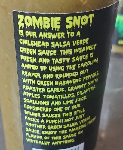 ZOMBIE HOT SAUCE with CAROLINA REAPER SALSA VERDE Green Apple 3 PACK LOT  - Picture 4 of 7
