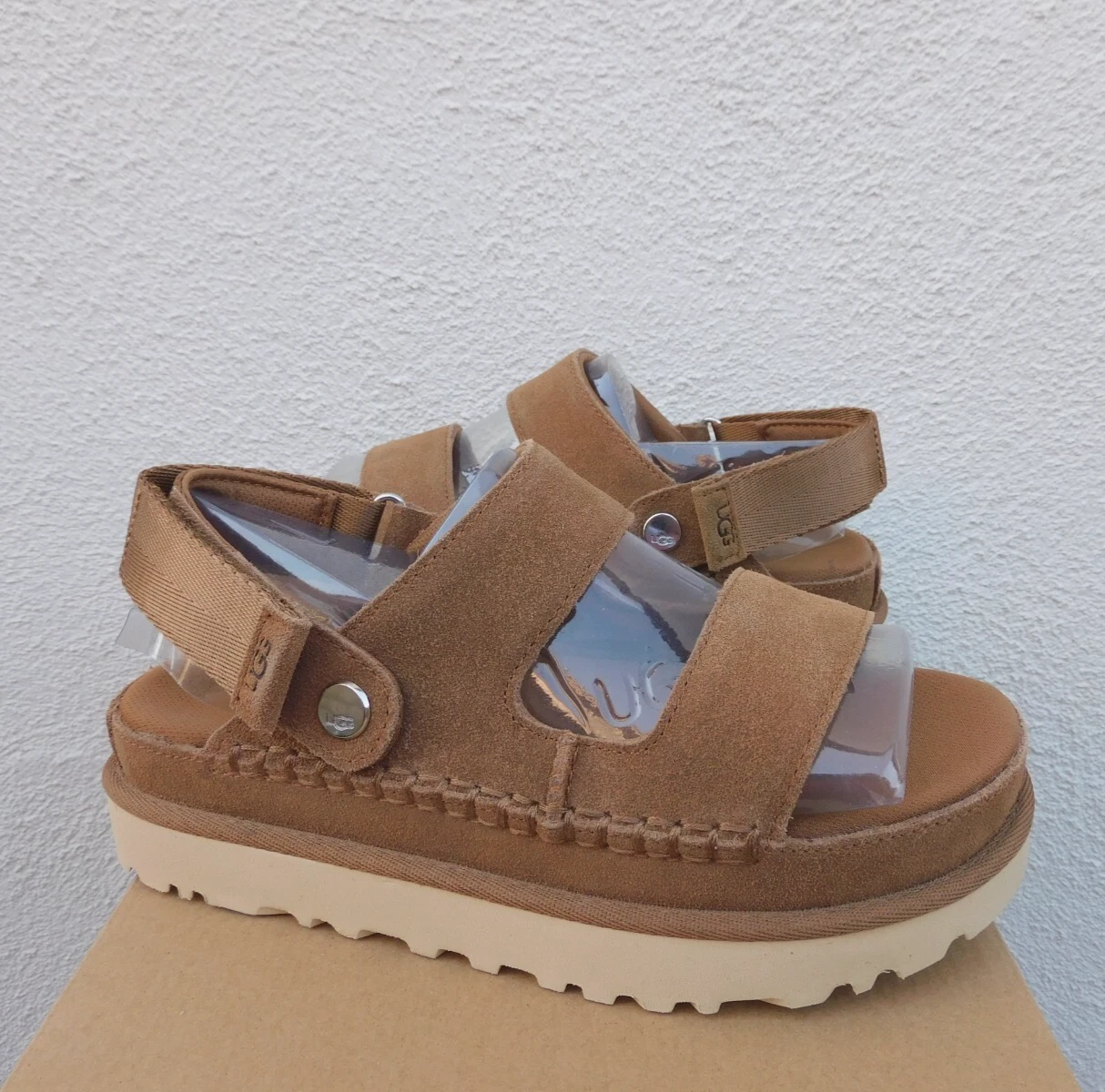 SANDALI CON PLATEAU UGG CASTAGNA GOLDENS GLIDE SCAMOSCIATI DONNA US 6 5 EUR 37 5 NUOVI