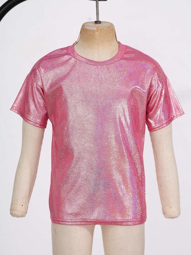 Girls Top Sparkly Metallic Shiny Loose T-Shirts for Dance Performance Costume - Picture 27 of 82