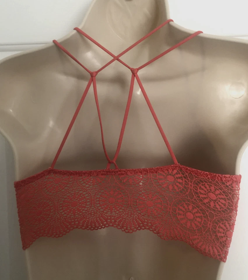 Nuevo Sujetador Bralette S Coral HOLLISTER ENCAJE Confort Ocio Sin Alambres Dormir ACOLCHADO Foto 2 de 4