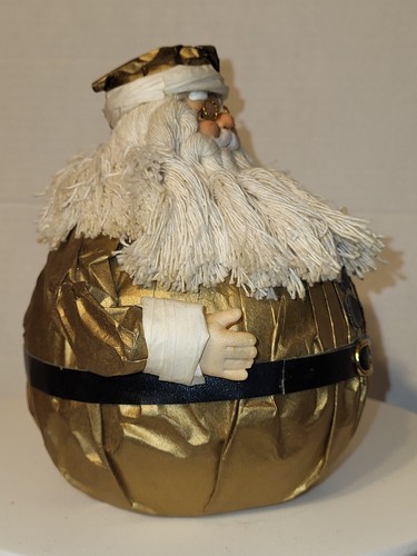 Paper Mache Roly Poly Santa. Stands 6" tall. Santa Is Gold With Black Trim - Picture 2 of 4
