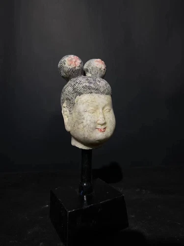 7th C Palace Maid Stone Sculpture Head | 7th C Ancient Tomb Unearthed Head - Picture 1 of 5