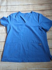 Figs Scrubs Technical Collection Short Sleeve Top Size XL V-Neck 2 Pockets BLUE